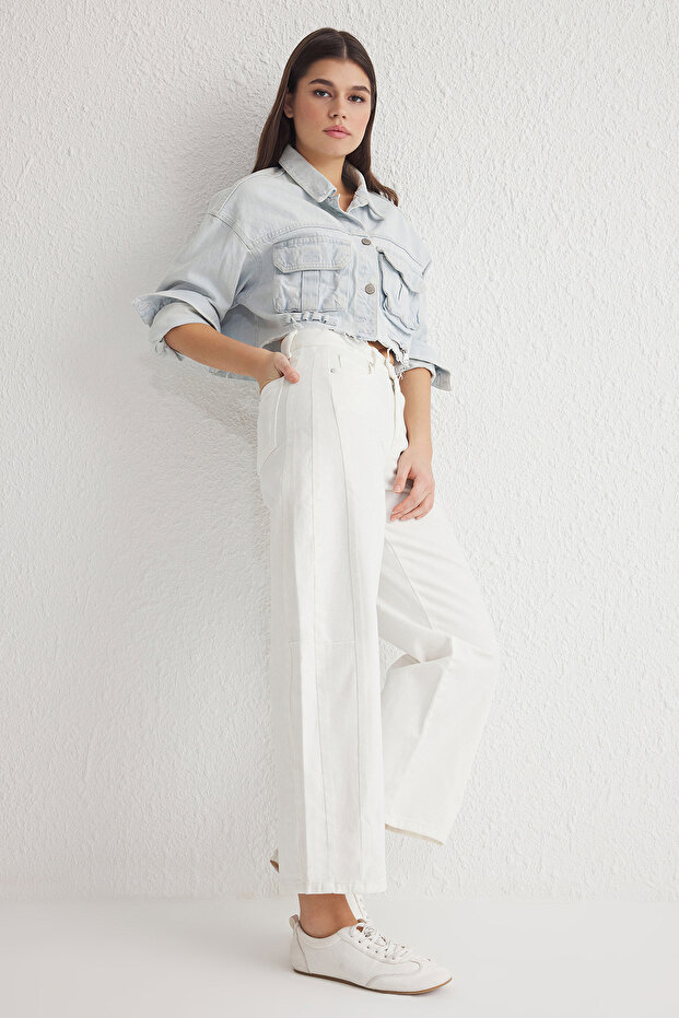 Baggy džíny s vysokým pasem a bílým prošíváním TWOSS25JE00165 - 2