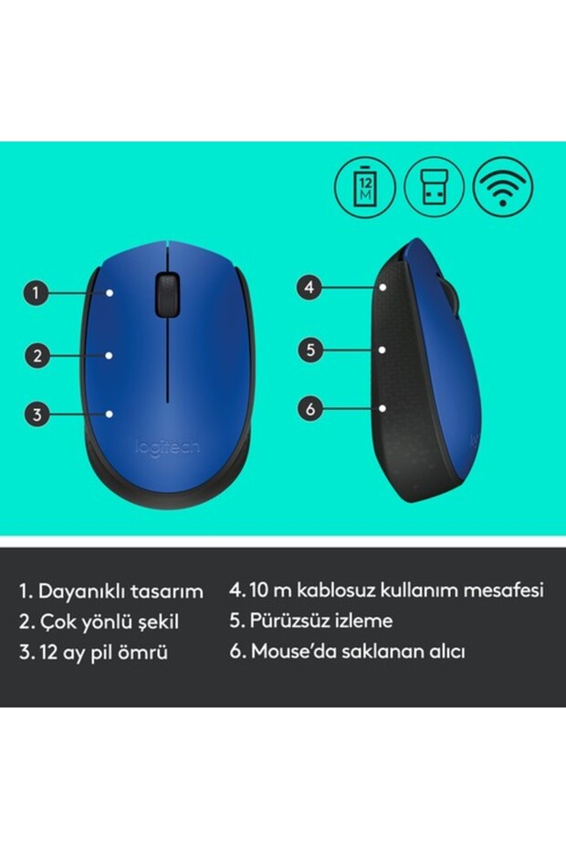 Mouse pentru computer USB compact fără fir M171 albastru 910- 004640 - 7
