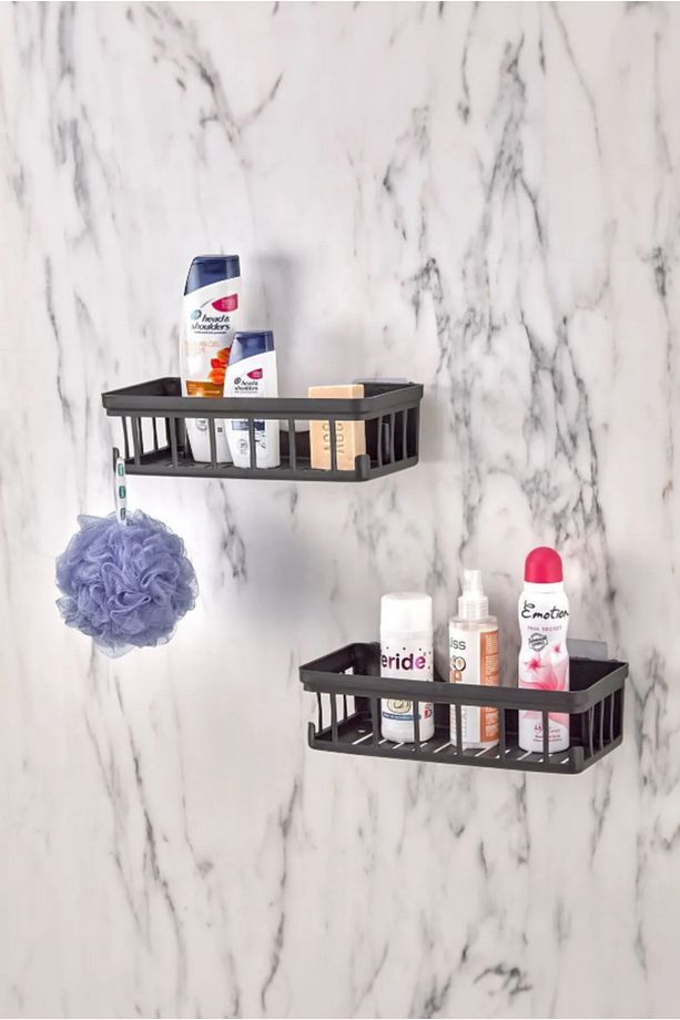 2 Adet Banyo Düzenleyici Şampuanlık Sabunluk 2 Li Set Kendinden Yapışkanlı  Duş Rafı Organizer - 2