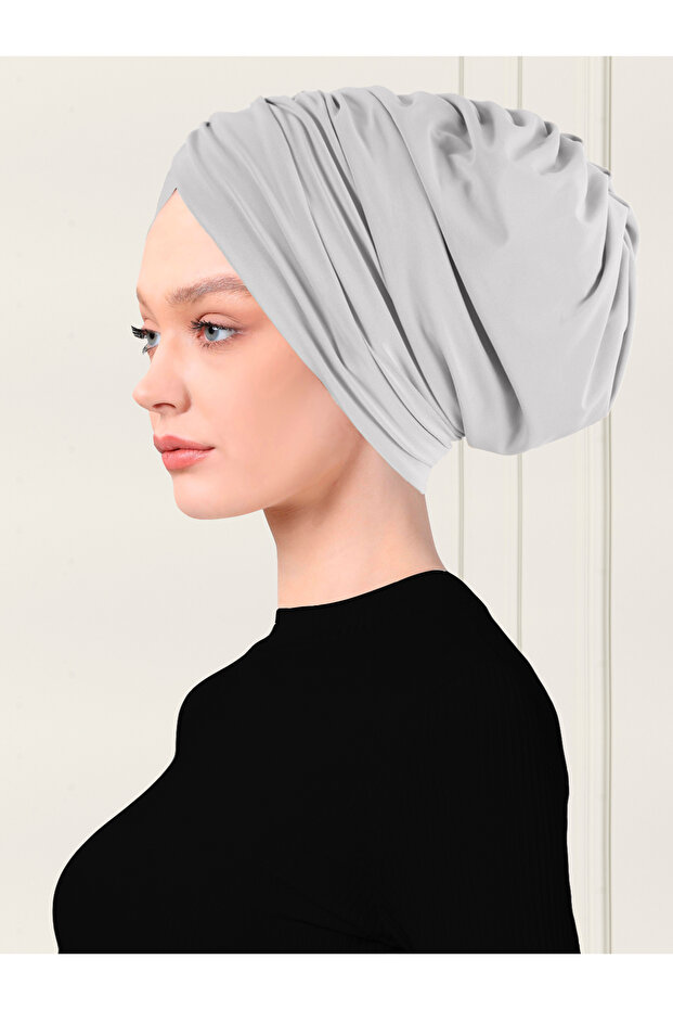 غطاء رأس حجاب عملي برباط عادي - رمادي - 2