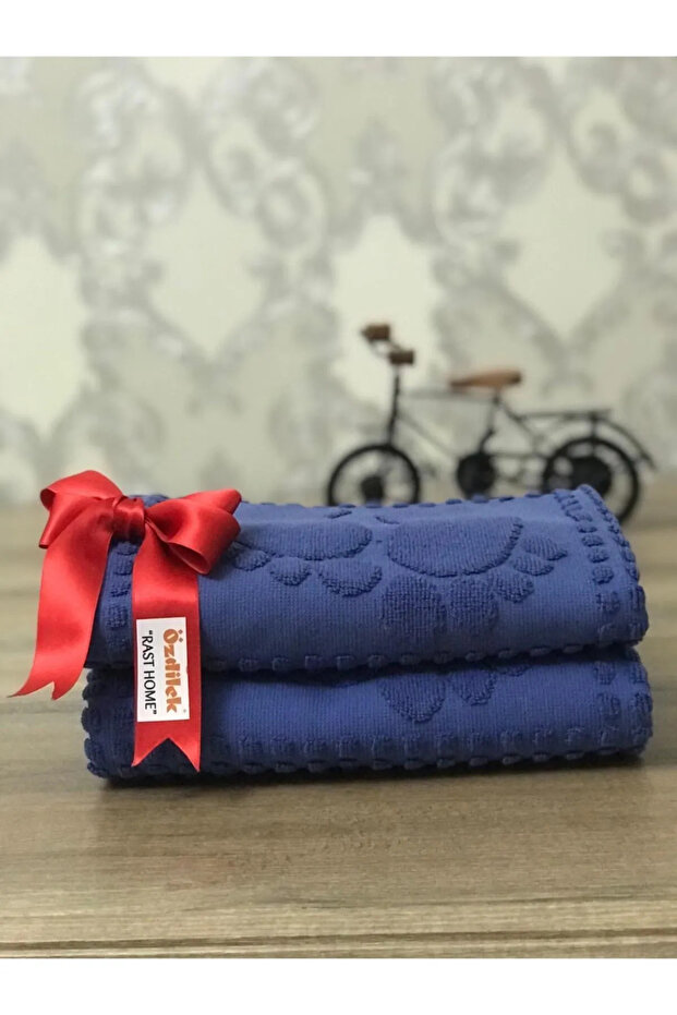 Navy Blue Set of 2 Bathroom Foot Towels