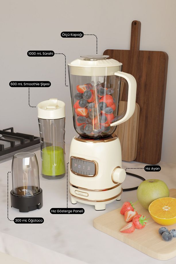 Kişisel Blender Seti Öğütücülü Smoothie Şişeli Blender 1,0 Litre Blendir Seti Fr-bl01 Retroblend - 3