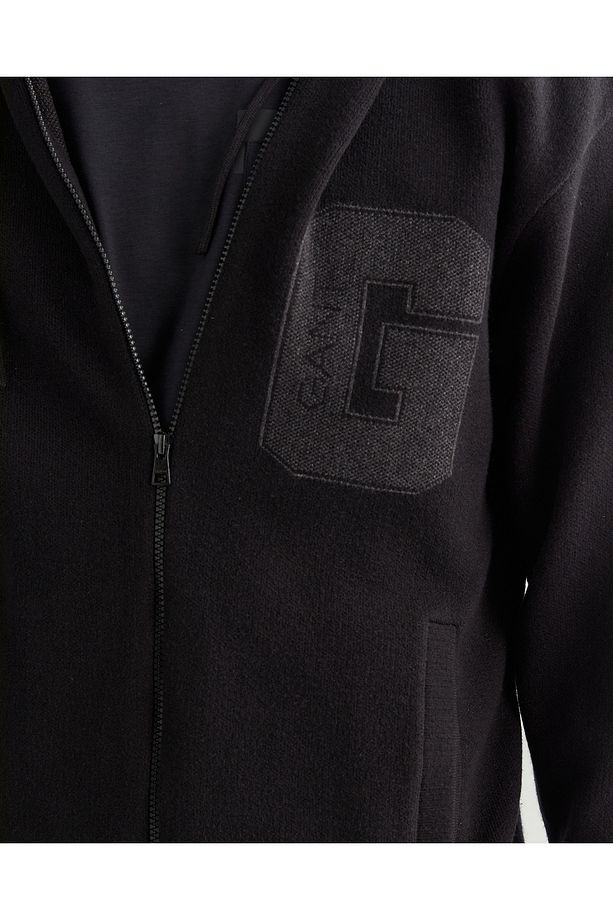 Erkek Siyah Regular Fit Kapüşonlu Logolu Hırka - 5