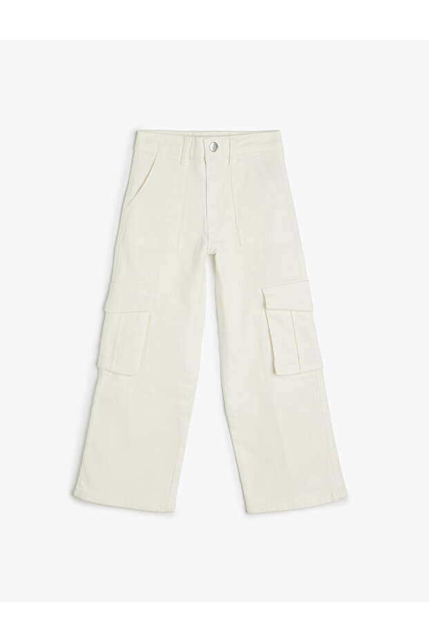 Regular Waist Cotton Pocket Cargo Pants - 1