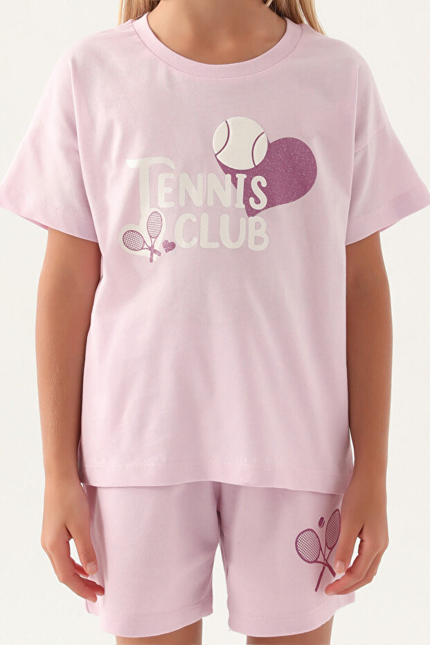 Kız Çocuk Mor Şort Takım - 4