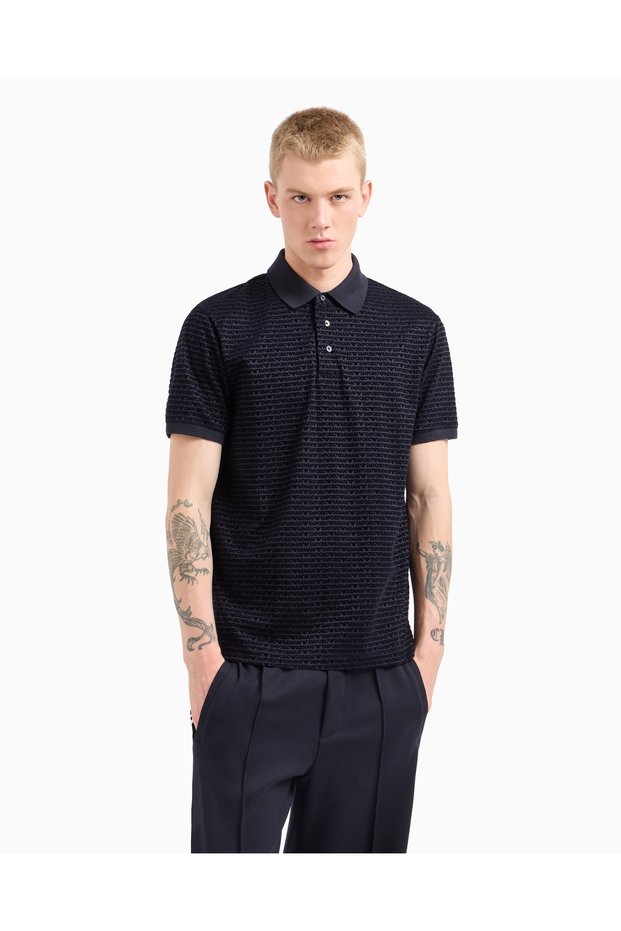 Men's Polo Neck Logo Covered Short Sleeve Navy Blue Polo Neck T-Shirt Em 001283 Af10017-Fb229