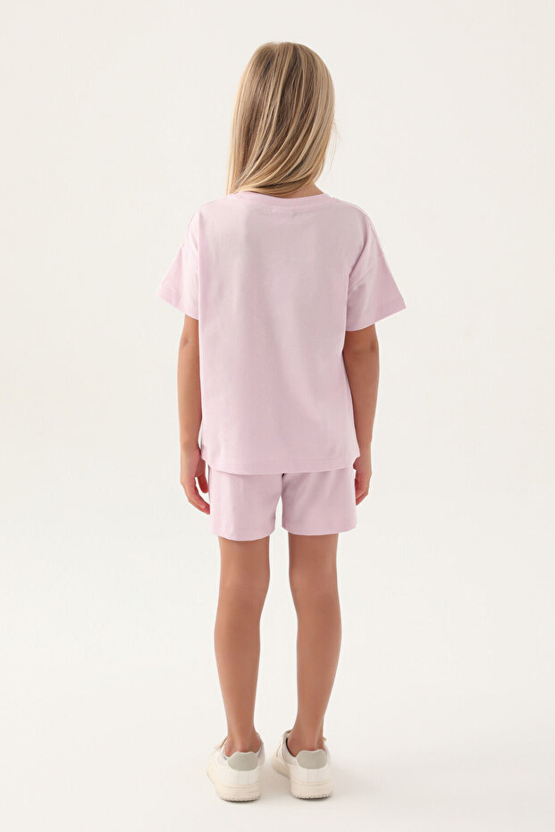 Kız Çocuk Mor Şort Takım - 5