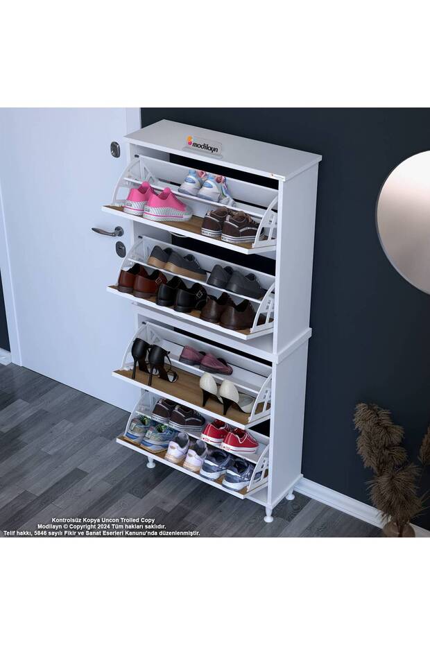 UMAY' 2 Li Antre Hol 72 x 168 x 25,5 cm’ lik 4 Düşer Kapak 8 Göz Bölmeli Ayakkabılık - 2