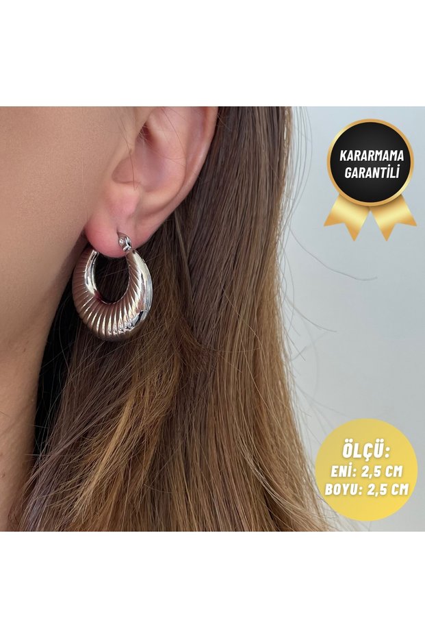 Vintage Line Curved Silver Steel Hoop Earrings
