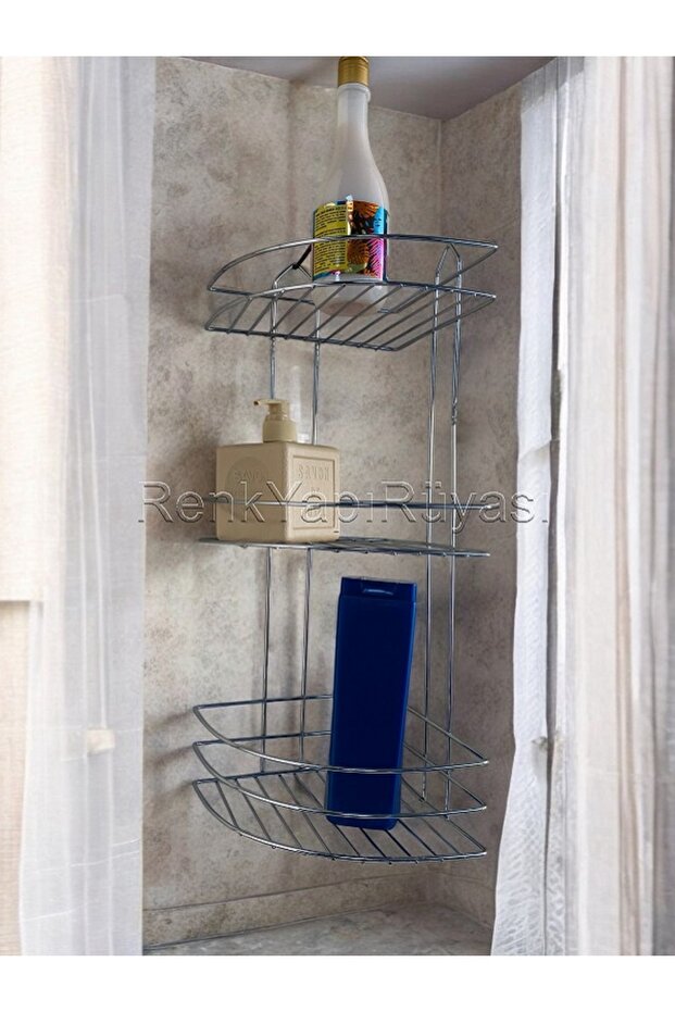 Economical Metal Corner 3-Layer Chrome Bathroom Shower Shelf Shampoo Holder Bag Holder