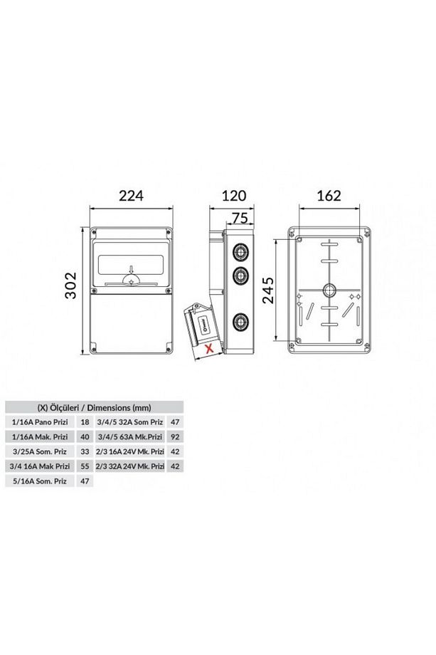Ip44 2 Adet 5/16a 380v Ön 2 Adet Yan 1/16a 220v Prizli V10 Kombinasyon Kutusu Bd2-2218-2020 - 2