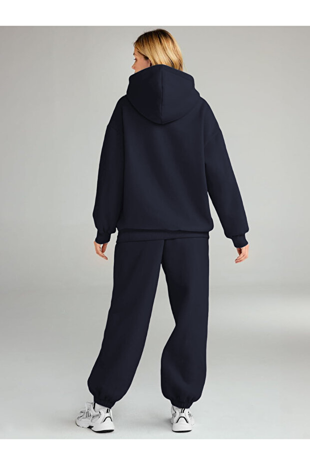 Women's 3-String Raised Oversize Thick Winter Basic Unprinted Tracksuit Set - 3
