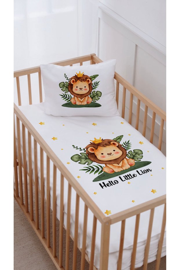 % Cotton Satin Park Bed Crib Duvet Cover Set (70X120) Little Lion