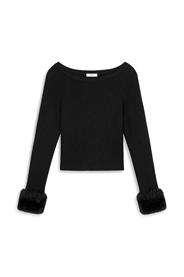 PELÜŞ GARNİLİ CUTOUT TRİKO - 3