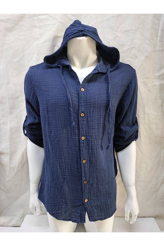 Muslin Cotton Long Sleeve, Soft Hooded Men's Shirt