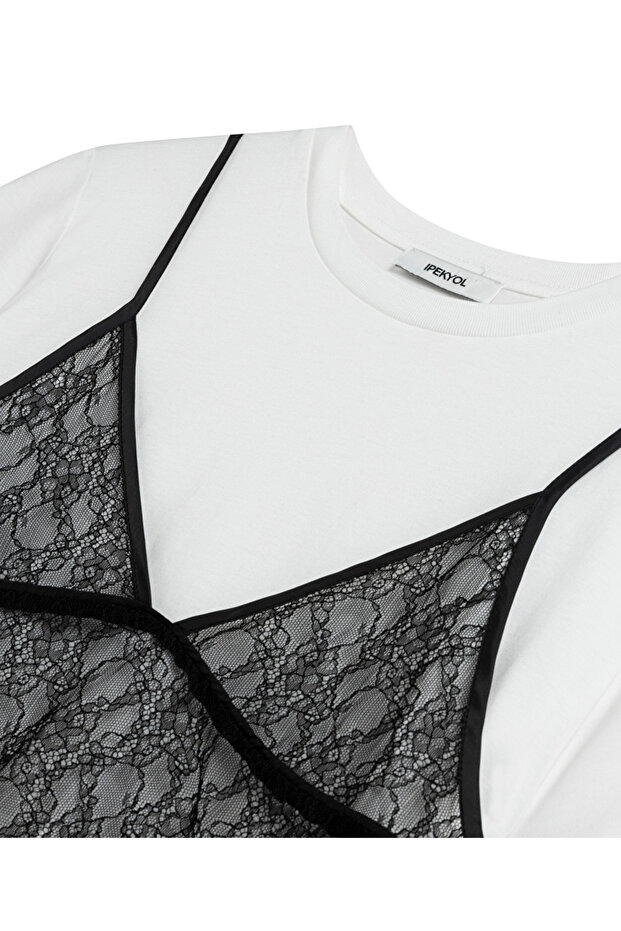 Dantel mix tişört - 4