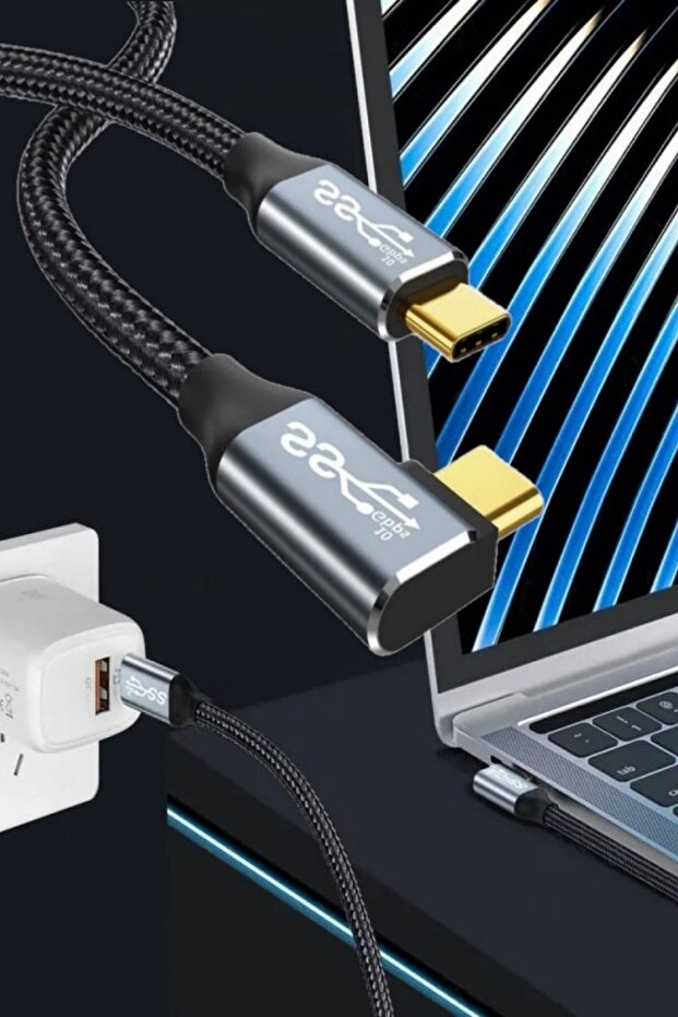 C14 Type-c To C 90 Derece 5a/100w/10gbps Şarj Data Ve 4k Görüntü Aktarım Kablosu -3mt - 4