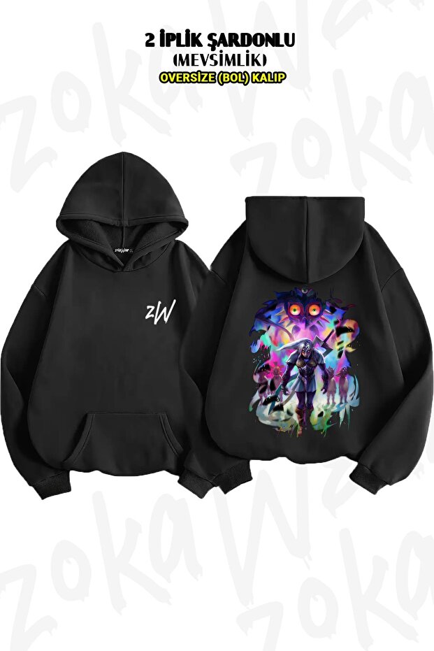 Oversize Majoras the Legend 0F.Zelda Back Printed Hooded Sweatshirt (2 Yarns)