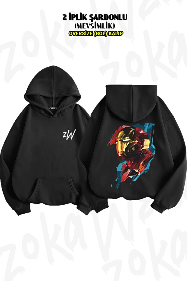 Oversize Iron Man Back Printed Hooded Sweatshirt (2 Yarns)