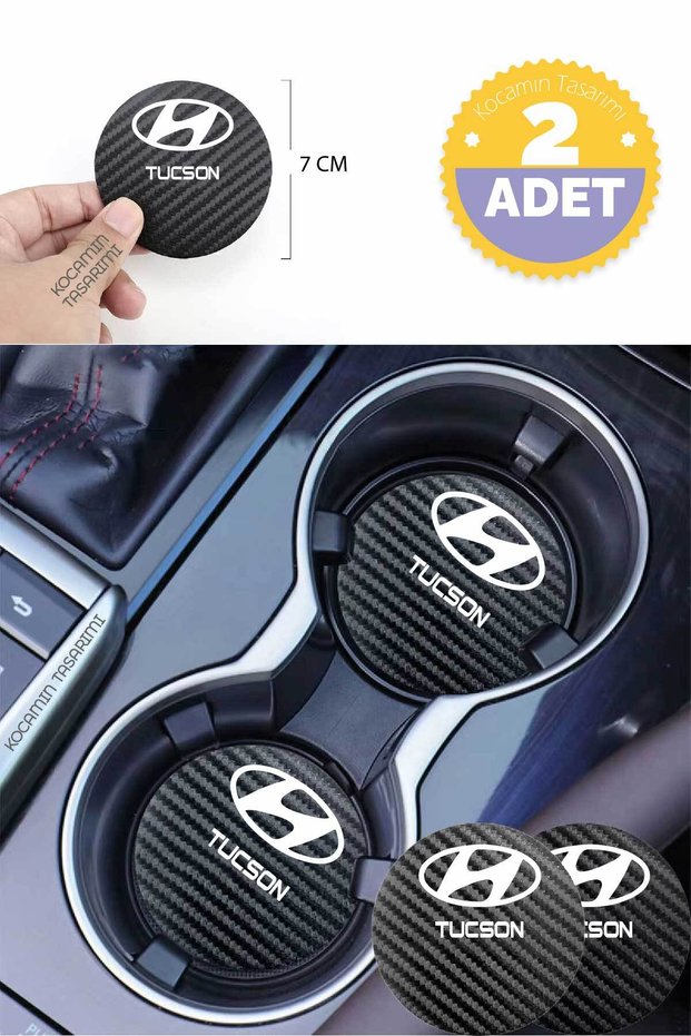 Hyundai Tucson Black Carbon Car Coasters with Hyundai Logo Tucson Special Edition 2 Pieces 7 cm