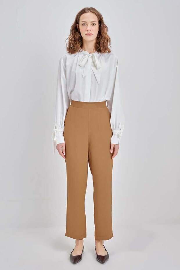 Camel-Boru Paça Krep Pantolon - 2
