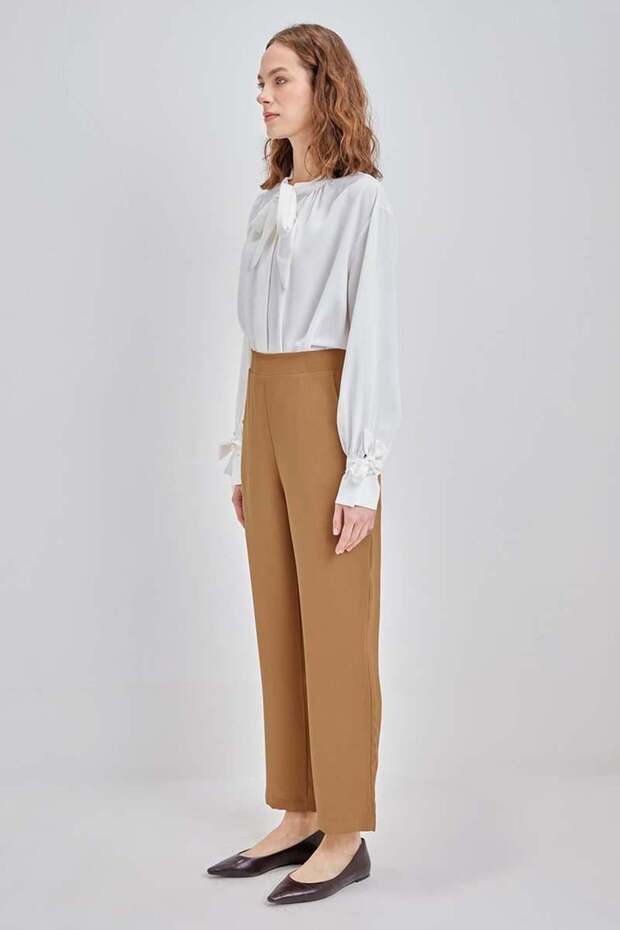 Camel-Boru Paça Krep Pantolon - 3