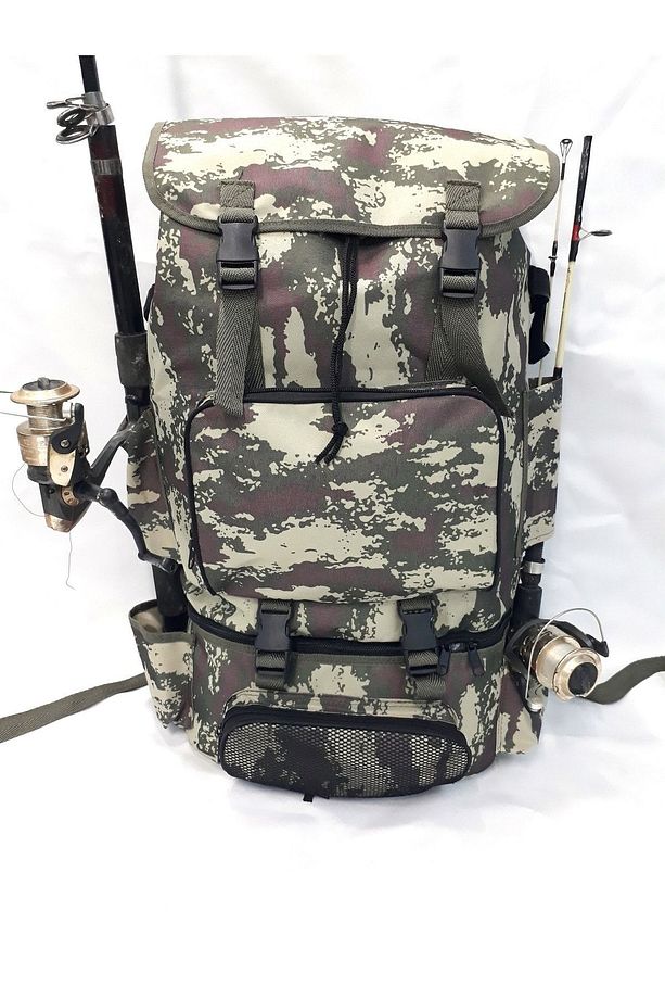 Termal Alt Bölmeli Kamuflaj Yan Olta Sabitlemeli Kamp Ve Balıkçı Sırt Çantası 62*41*22cm - 6