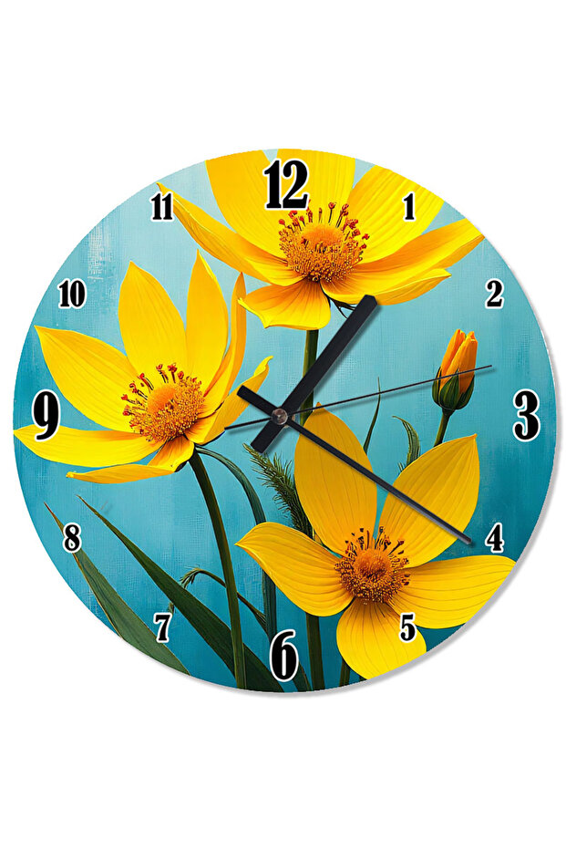 ساعة حائط مطبوعة بالزهور الصفراء - 1