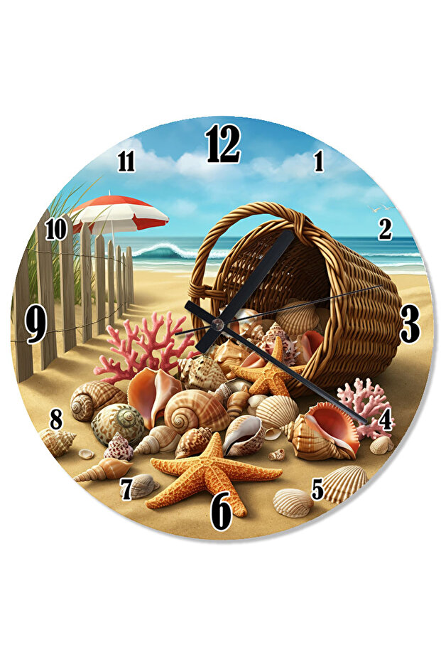 ساعة حائط مزخرفة على شكل صدف وشاطئ البحر - 1