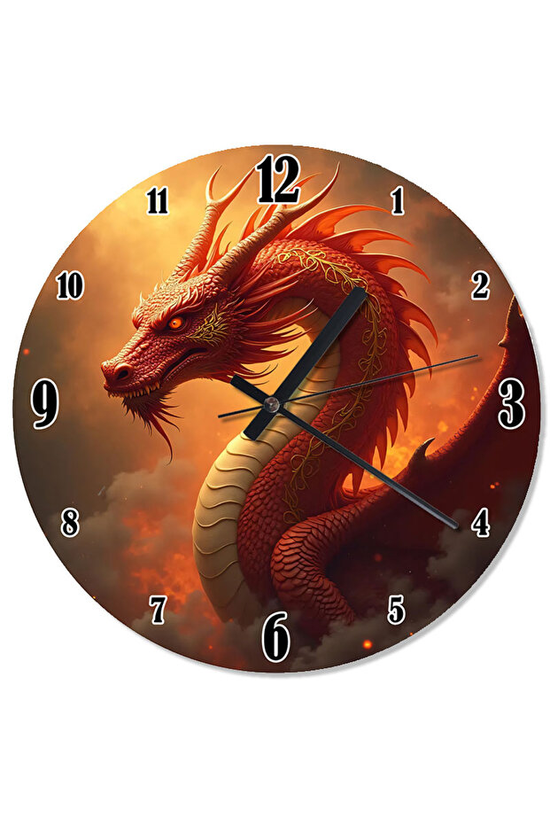 ساعة حائط بنمط التنين في اللهب - 1