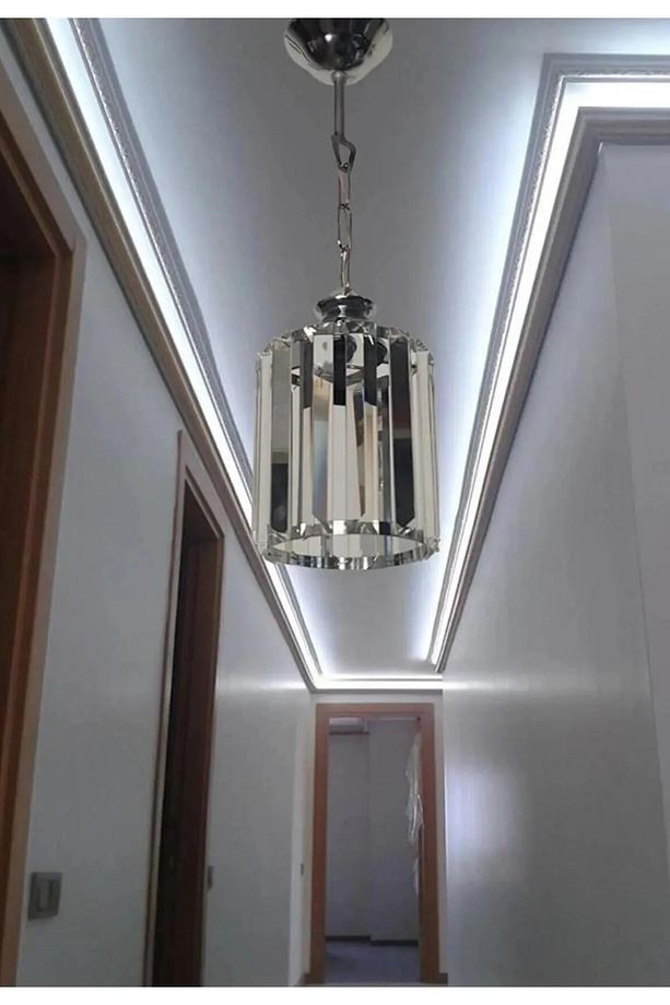 ENET Kristal tekli taşlı krom avize salon avizesi koridor avizesi - 1