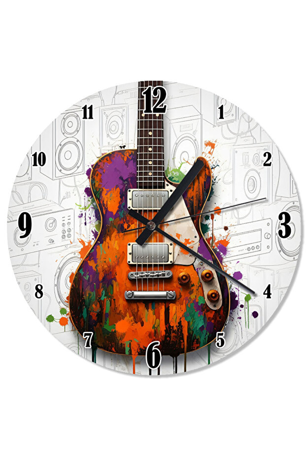 ساعة حائط تناظرية بنمط جيتار ملون - 1