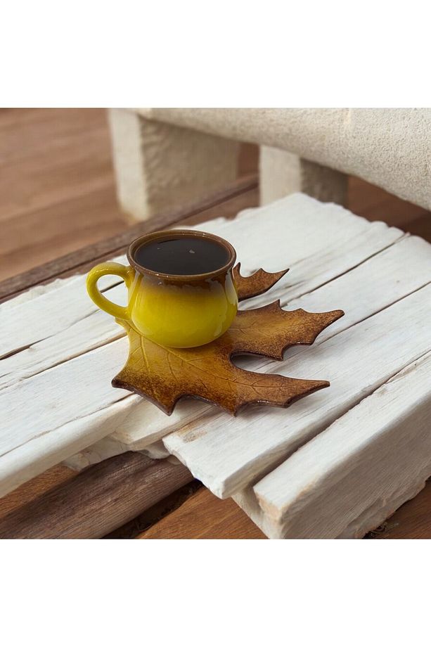 El Yapımı Çınar Yaprak Figürlü Çay ve Kahve Fincanı Seti, 1 Kişilik - 7