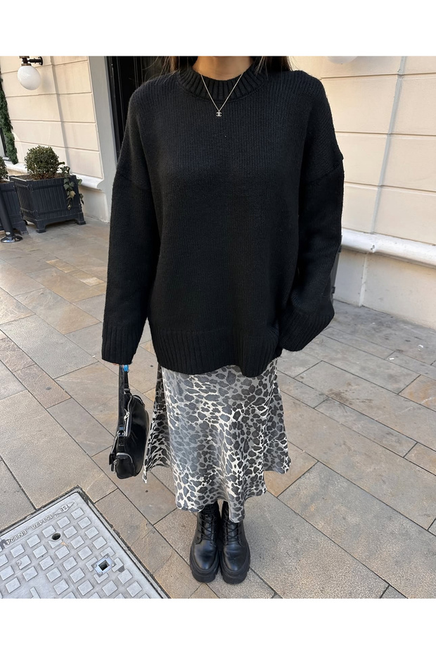 Premium Bisiklet Yaka Basic Oversize Triko Kazak - 1