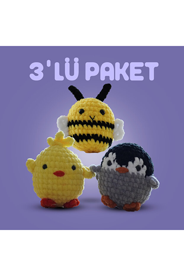 The Gookie Üçlü Paket Amigurumi Tığ Kiti, Amigurumi Örgü Seti Tığ Işi Örgü Oyuncak Seti