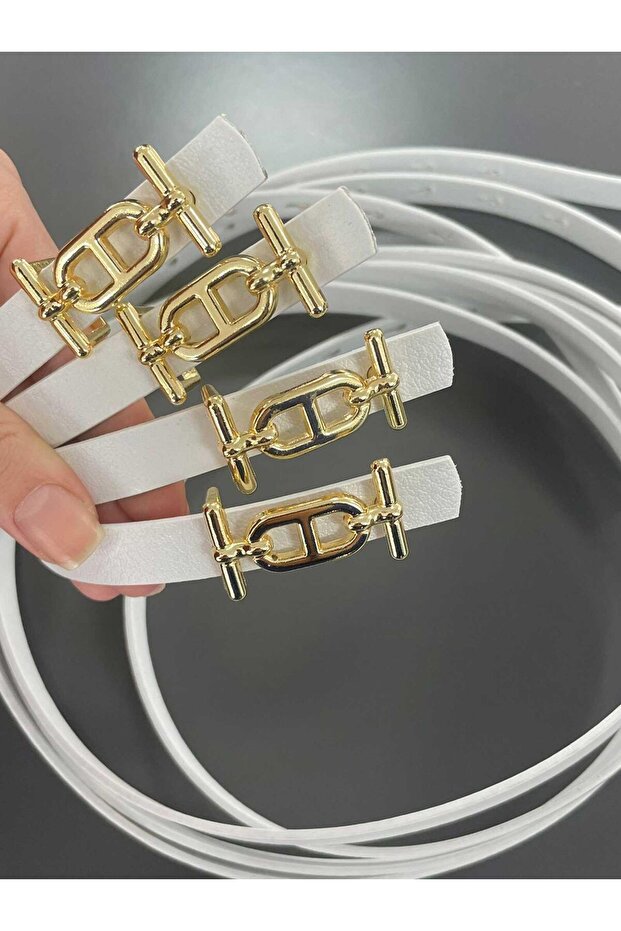 White Short Buckle Thin Women's Belt