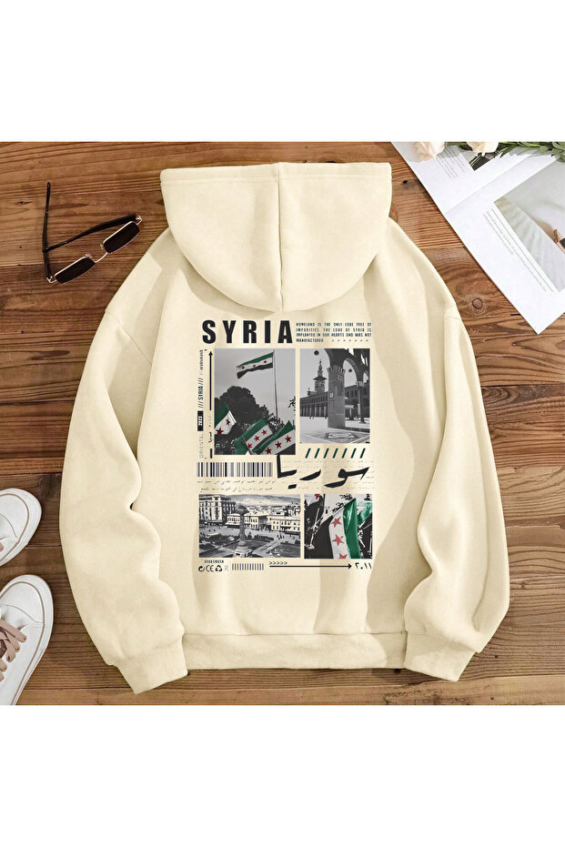 سويت شيرت بقلنسوة مطبوع عليه سوريا - 1