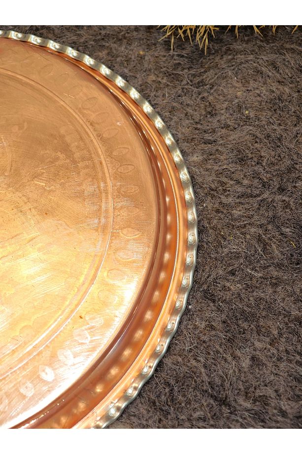 Bakır Nakışlı Şark Köşesi Tepsi, Kahve Sunum Tepsi 34 Cm - 6