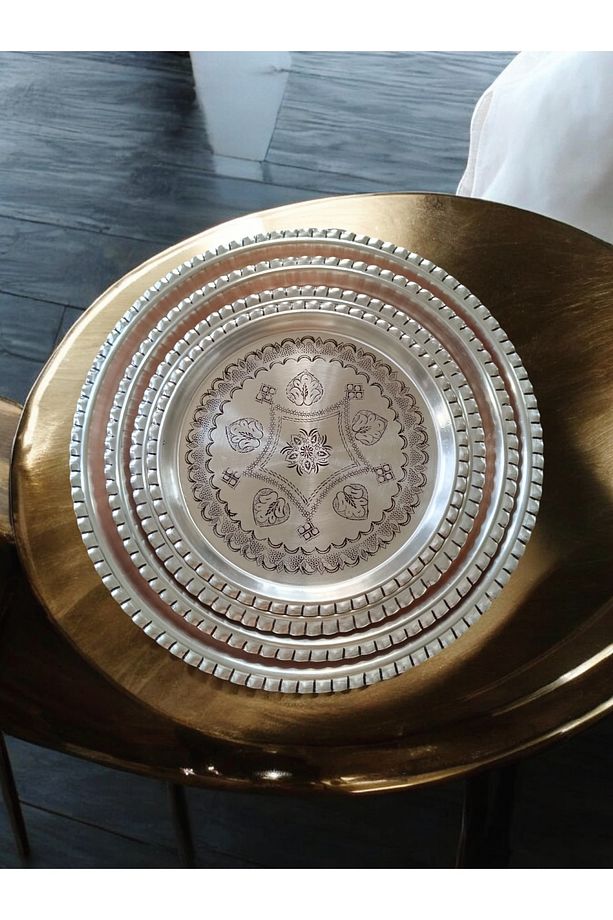 Bakır Nakışlı Şark Köşesi Tepsi, Kahve Sunum Tepsi 34 Cm - 3