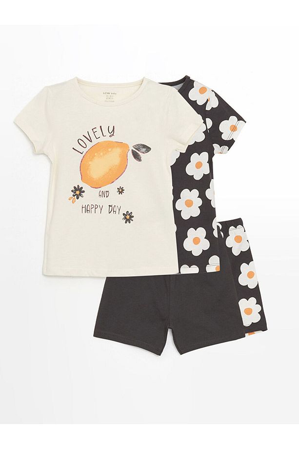 LCW baby Bisiklet Yaka Kız Bebek Şortlu Pijama Takım 2'li - 1