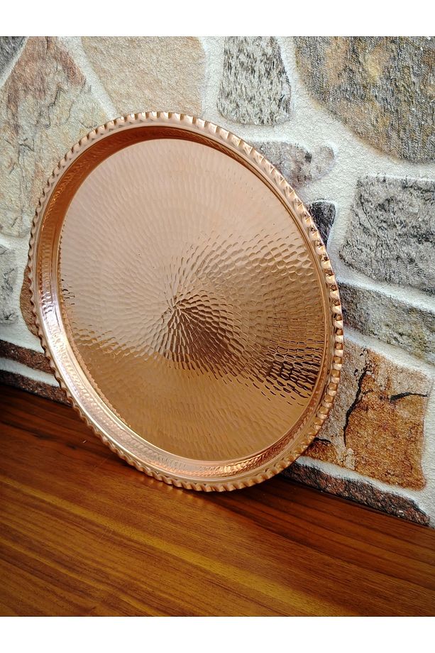 Yuvarlak Bakır Tepsi Sunumluk 45 Cm - 3