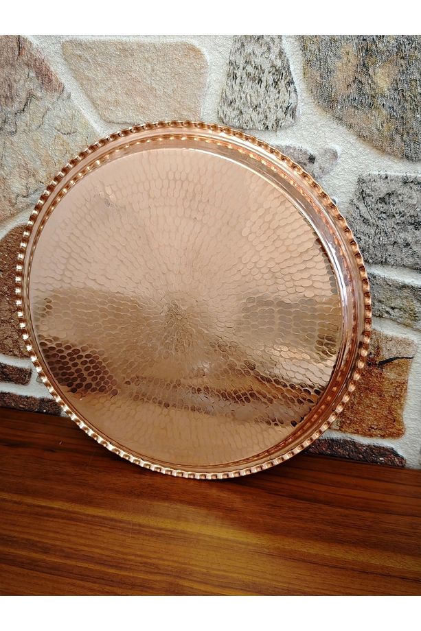 Yuvarlak Bakır Tepsi Sunumluk 45 Cm - 5