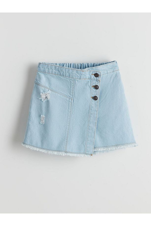LCW Kids Beli Lastikli Kız Çocuk Jean Şort Etek - 1