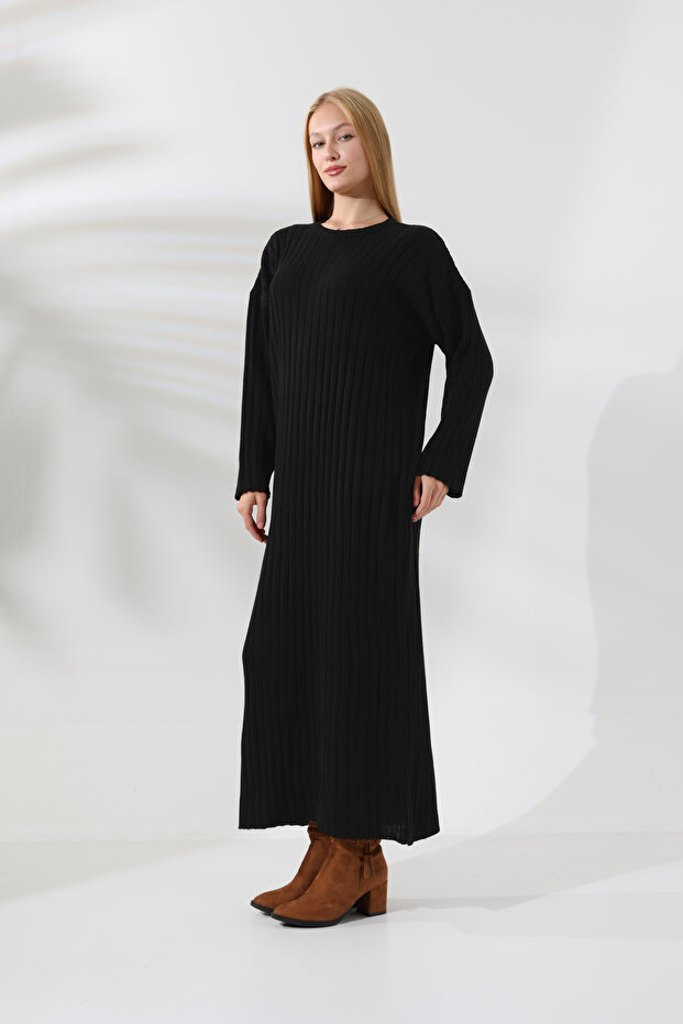 Ribbed Long Sleeve Oversize Ankle Length Basic Seasonal Knitwear Dress