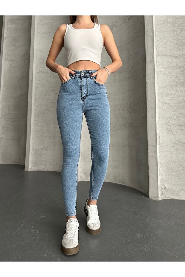 بنطال جينز نسائي أسود ضيق بأرجل ضيقة لا يبهت - 1