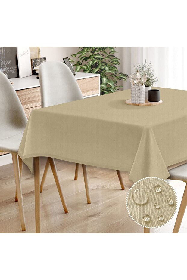 Canvas Beige Liquid Proof Stain Resistant Tablecloth