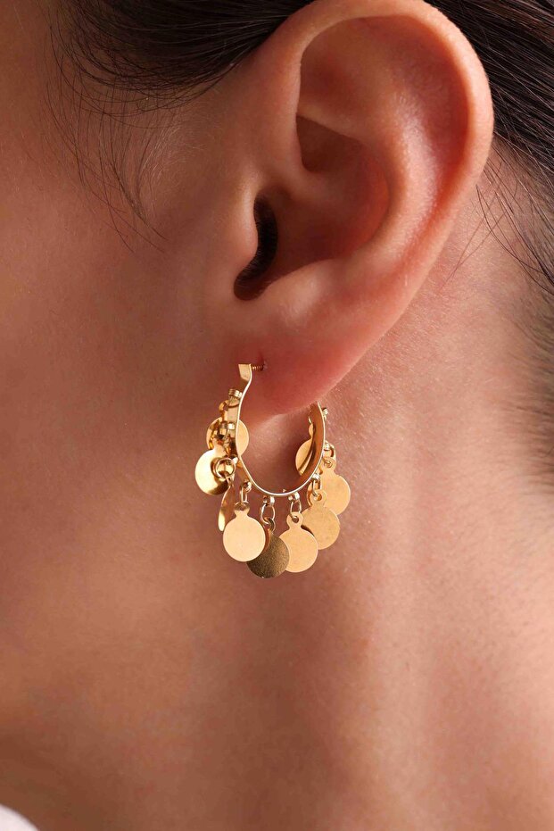 14 Ayar Altın Pullu Küpe - 1