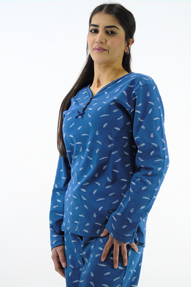 Patterned Interlock Pajama Set - 4