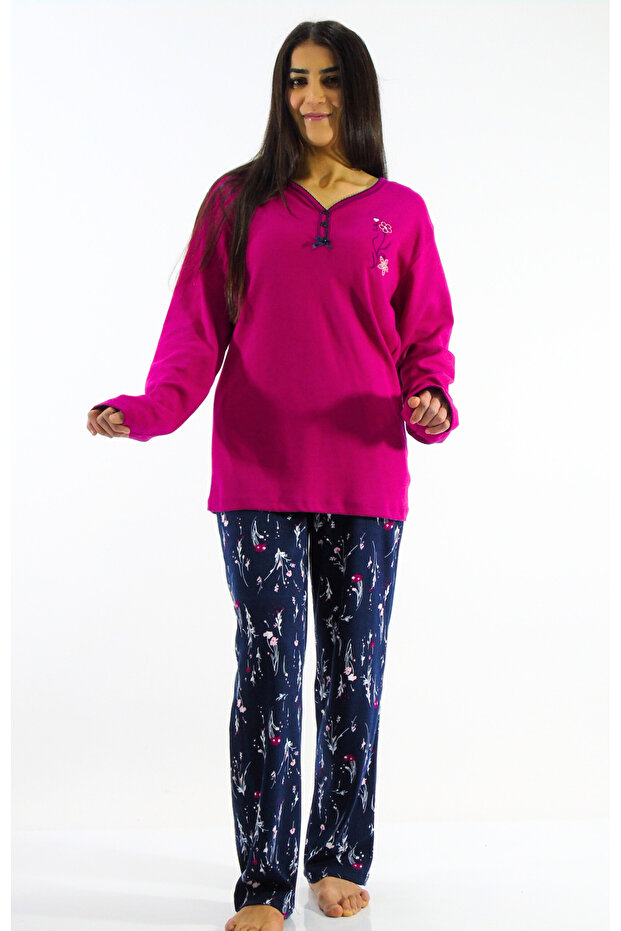 Yaka Düğmeli İnterlook Pijama Takımı - 2