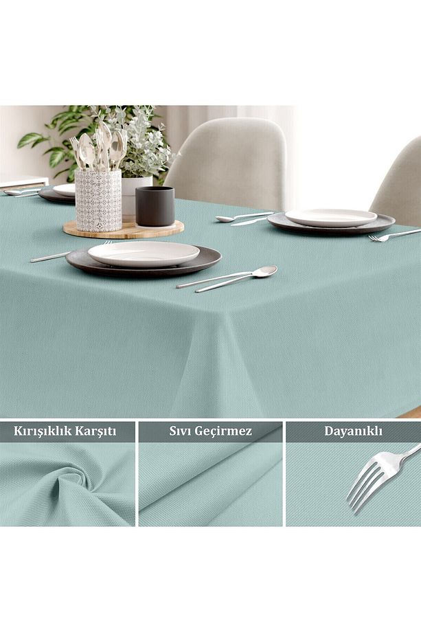 Canvas Mavi Sıvı Geçirmez Leke Tutmaz Masa Örtüsü - 3
